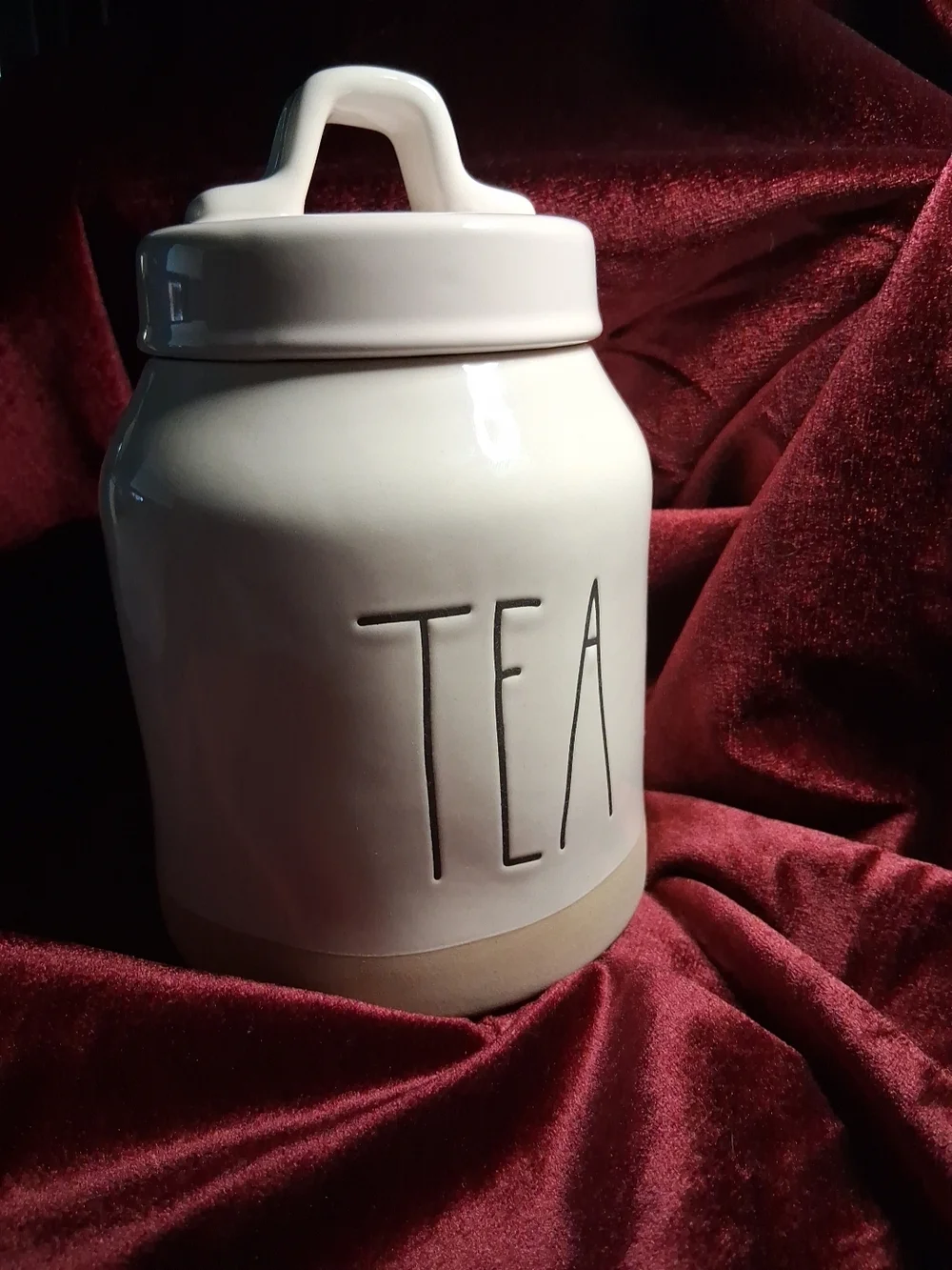 Rae Dunn White Ceramic TEA Canister with Cream Band
